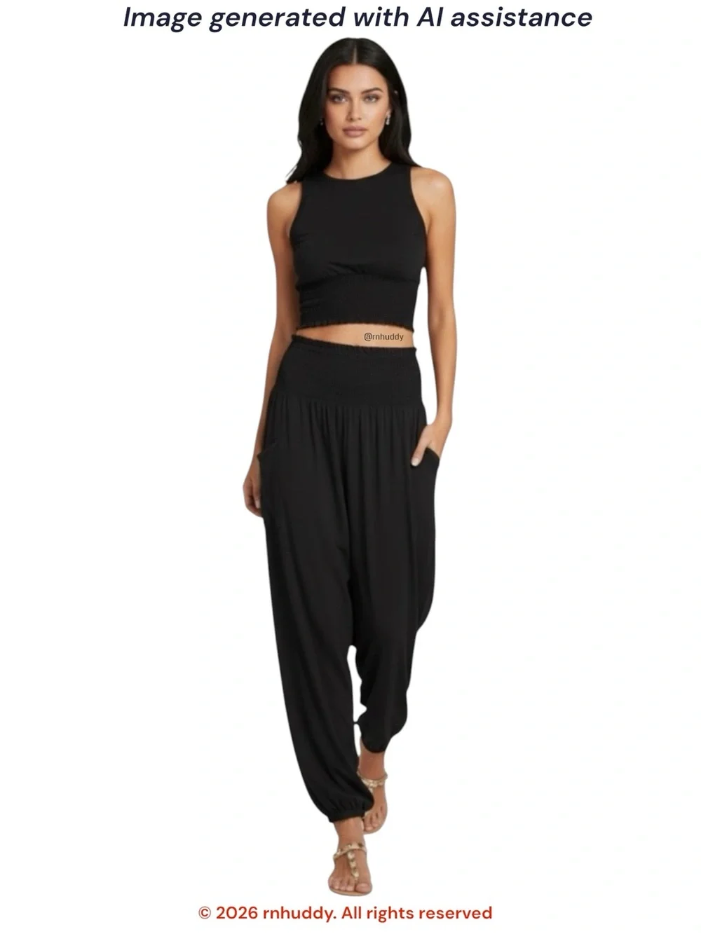 QIANXIZHAN L black high waisted harem pants